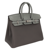 Hermès 25cm Birkin Touch Gris Meyer Togo/Matte Alligator Palladium Hardware
