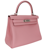 Hermès 28cm Kelly Retourne Rose Sakura Clemence Leather Palladium Hardware