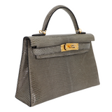 Hermès Kelly II Sellier Mini Gris Fonce Shiny Lizard Gold Hardware