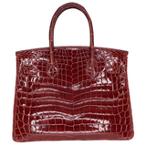 Hermès 30cm Birkin Bordeaux Shiny Niloticus Crocodile Palladium Hardware