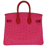 Hermès 25cm Birkin Touch Rouge Vif/Rose Tyrien Ostrich Palladium Hardware
