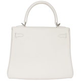 Hermès 25cm Kelly Retourne White Swift Leather Palladium Hardware