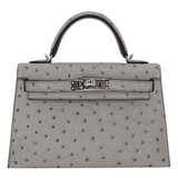 Hermès Kelly II Sellier Mini Bleu Glacier Ostrich Palladium Hardware