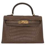 Hermès Kelly II Sellier Mini Gris Elephant Matte Alligator Gold Hardware