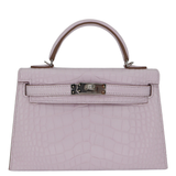 Hermès Kelly II Sellier Mini Mauve Pale Matte Boreal Alligator Palladium Hardware