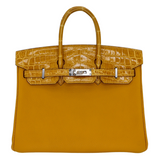 Hermès 25cm Birkin Touch Jaune Ambre Togo Leather/Niloticus Crocodile Palladium Hardware