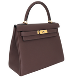 Hermès 28cm Kelly Retourne Chocolate Togo Leather Gold Hardware