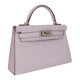 Hermès Kelly II Sellier Mini Mauve Pale Matte Boreal Alligator Palladium Hardware