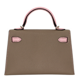 Hermès Kelly II Sellier Mini HSS Gris Tourterelle/Rose Sakura Chèvre Leather Permabrass Hardware
