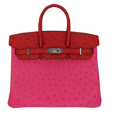 Hermès 25cm Birkin Touch Rouge Vif/Rose Tyrien Ostrich Palladium Hardware