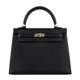 Herm�s 25cm Kelly Sellier Black Epsom Leather Palladium Hardware