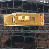 Hermès Mini Kelly II Black Shiny Crocodile Gold Hardware