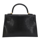 Herm�s Mini Kelly II Black Shiny Lizard GHW