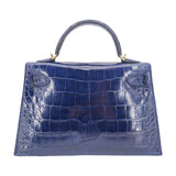 Hermès Mini Kelly II Bleu Saphir Shiny Alligator Gold Hardware