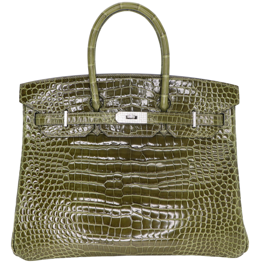Hermès Vert Olive Birkin 35 in Porosus with Diamond Hardware