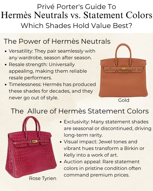 Privé Porter's Guide To: Hermès Neutrals vs. Statement Colors: Which Shades Hold Value Best?