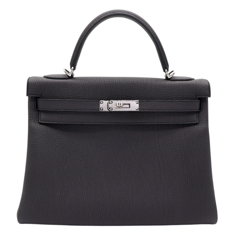 Hermès 32cm Kelly Retourne Black Togo Palladium Hardware