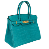 Hermès 30cm Birkin Bleu Paon Matte Alligator Gold Hardware