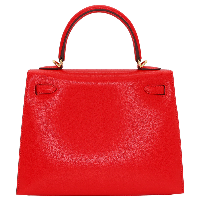 Hermès 25cm Kelly Sellier Rouge De Coeur Chèvre Leather Gold Hardware