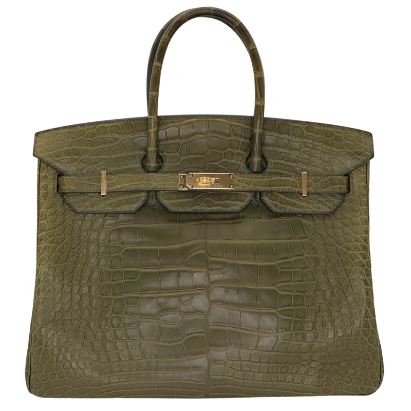 Hermès 35cm Birkin Olive Matte Alligator Gold Hardware