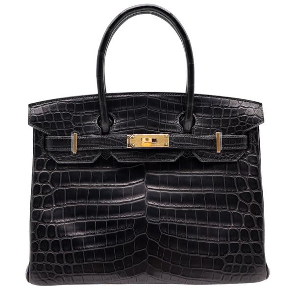 Hermès 30cm Birkin Black Matte Niloticus Crocodile Gold Hardware