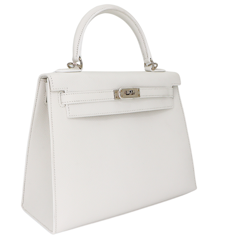 Hermès 25cm Kelly Sellier White Epsom Leather Palladium Hardware