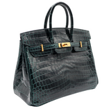 Hermès 25cm Birkin Vert Cypress Shiny Niloticus Crocodile Gold Hardware