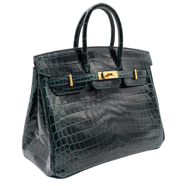 Hermès 25cm Birkin Vert Cypress Shiny Niloticus Crocodile Gold Hardware