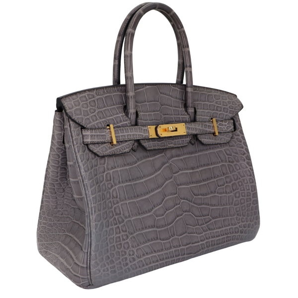 Hermès 30cm Birkin Gris de Paris Matte Alligator Gold Hardware