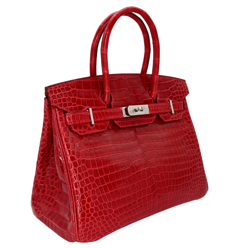 Hermès 30cm Birkin Braise Shiny Porosus Crocodile Palladium Hardware