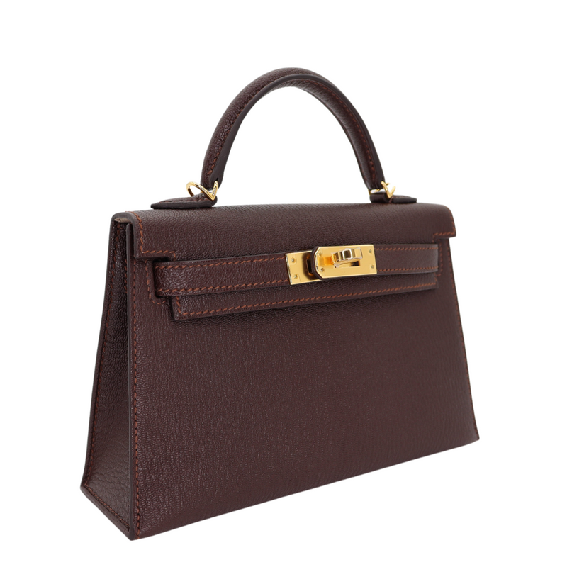 Hermès Kelly II Sellier Mini Verso Havane/Gris Touretelle Chèvre Leather Gold Hardware