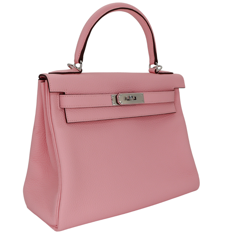 Hermès 28cm Kelly Retourne Rose Sakura Clemence Leather Palladium Hardware
