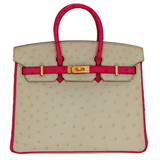 Hermès 25cm Birkin HSS Nata/Rose Tyrien Ostrich Brushed Gold Hardware