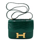 Hermès 18cm Constance Vert Emeraude Shiny Alligator Gold Hardware