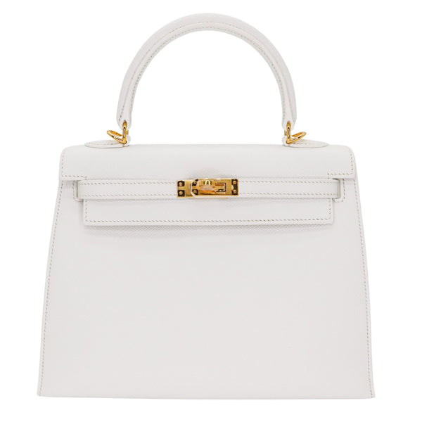 Hermès 25cm Kelly Sellier White Epsom Leather Gold Hardware