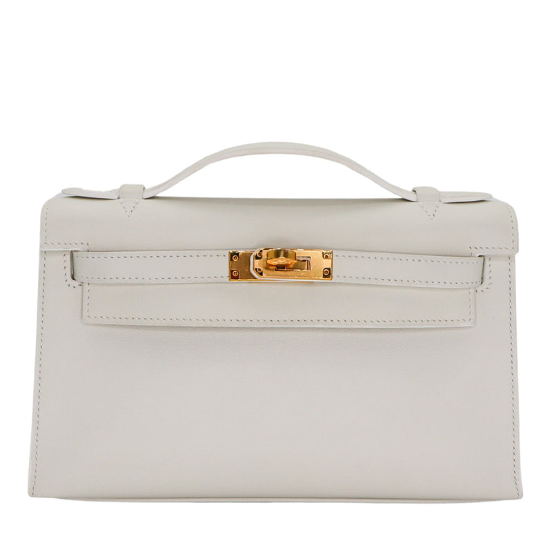 Hermès Kelly Pochette Blanc (White) Swift Leather Gold Hardware