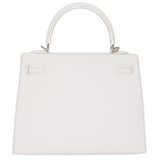 Hermès 25cm Kelly Sellier White Epsom Leather Palladium Hardware