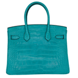 Hermès 30cm Birkin Bleu Paon Matte Alligator Gold Hardware