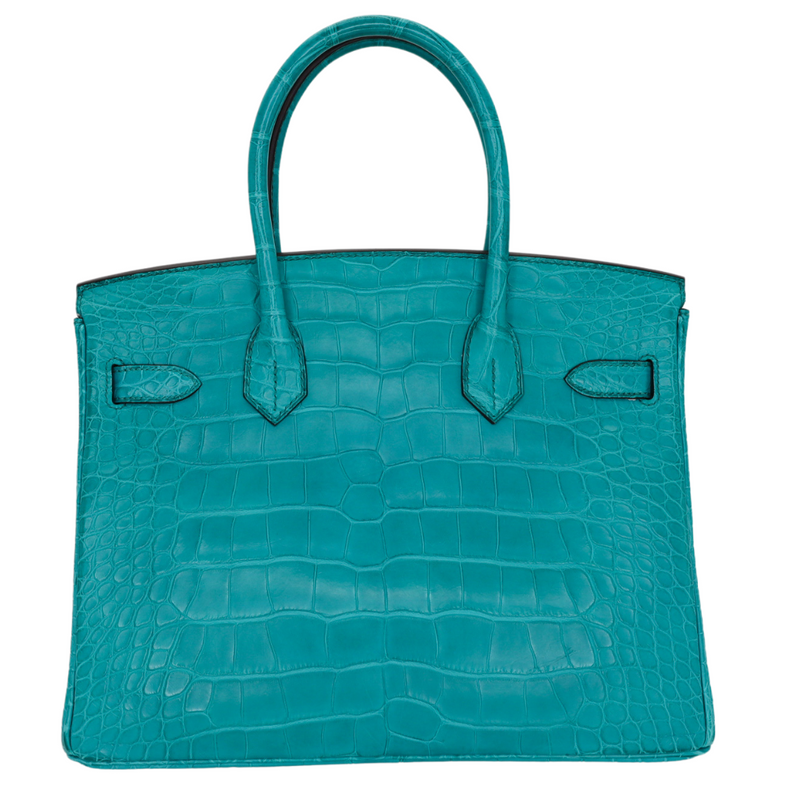Hermès 30cm Birkin Bleu Paon Matte Alligator Gold Hardware