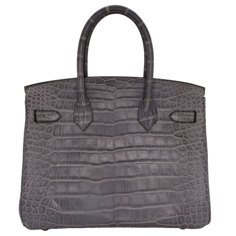 Hermès 30cm Birkin Gris de Paris Matte Alligator Gold Hardware