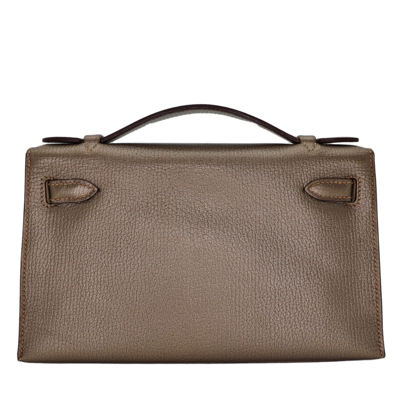 Hermès Kelly Pochette Bronze Metallic Swift Leather Palladium Hardware