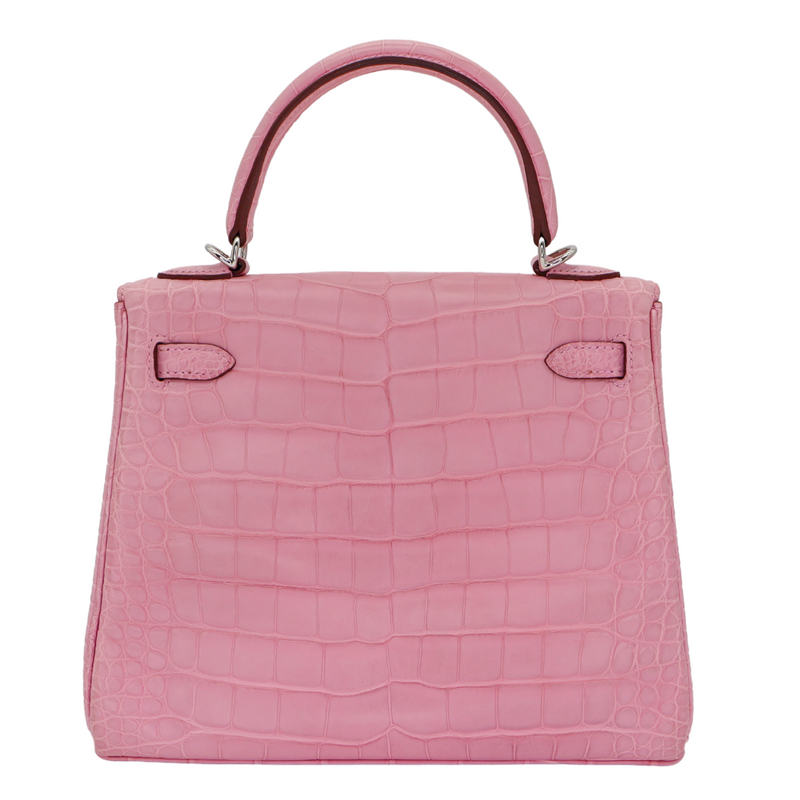 Hermès 25cm Kelly Retourne Bubblegum Matte Alligator Palladium Hardware