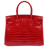 Hermès 30cm Birkin Braise Shiny Porosus Crocodile Palladium Hardware