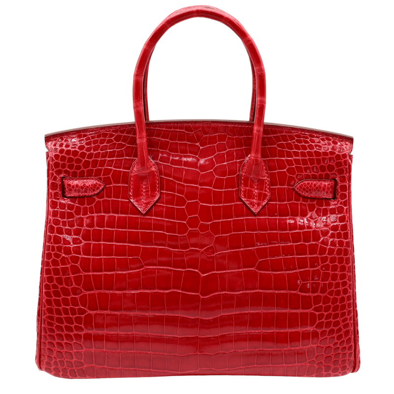 Hermès 30cm Birkin Braise Shiny Porosus Crocodile Palladium Hardware