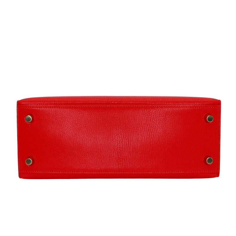 Hermès 25cm Kelly Sellier Rouge De Coeur Chèvre Leather Gold Hardware