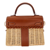 Hermès Kelly Picnic Mini Fauve Barenia Leather/Osier Wicker Palladium Hardware