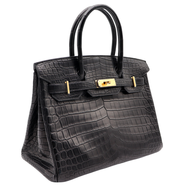 Hermès 30cm Birkin Black Matte Niloticus Crocodile Gold Hardware