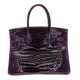 Hermès 30cm Birkin Amethyst Shiny Porosus Crocodile Gold Hardware