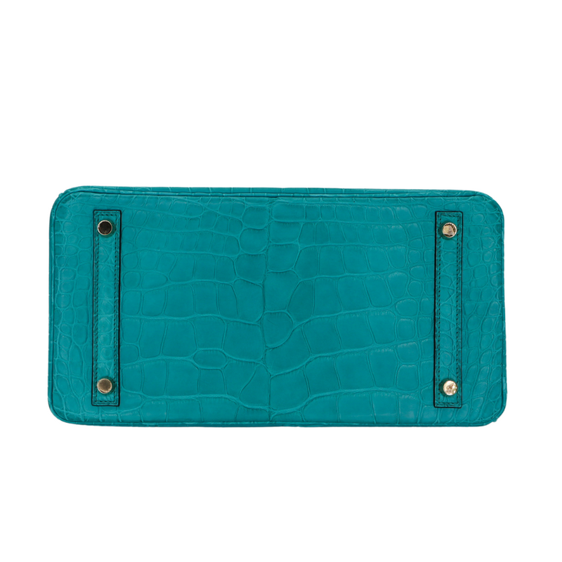 Hermès 30cm Birkin Bleu Paon Matte Alligator Gold Hardware