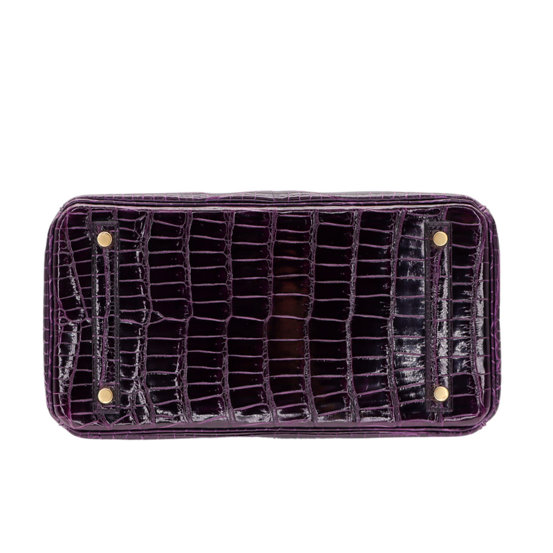 Hermès 30cm Birkin Amethyst Shiny Porosus Crocodile Gold Hardware